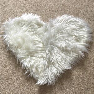 Heart-Shaped White Faux Fur Pillow